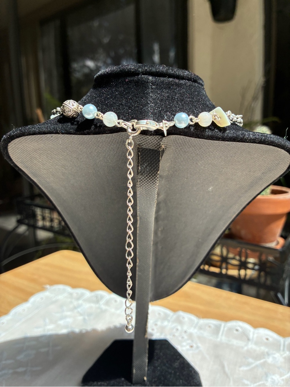 Plunder Design Estella Necklace Silver Vintage Style Pearl Oval Flower Pendant - Picture 5 of 6